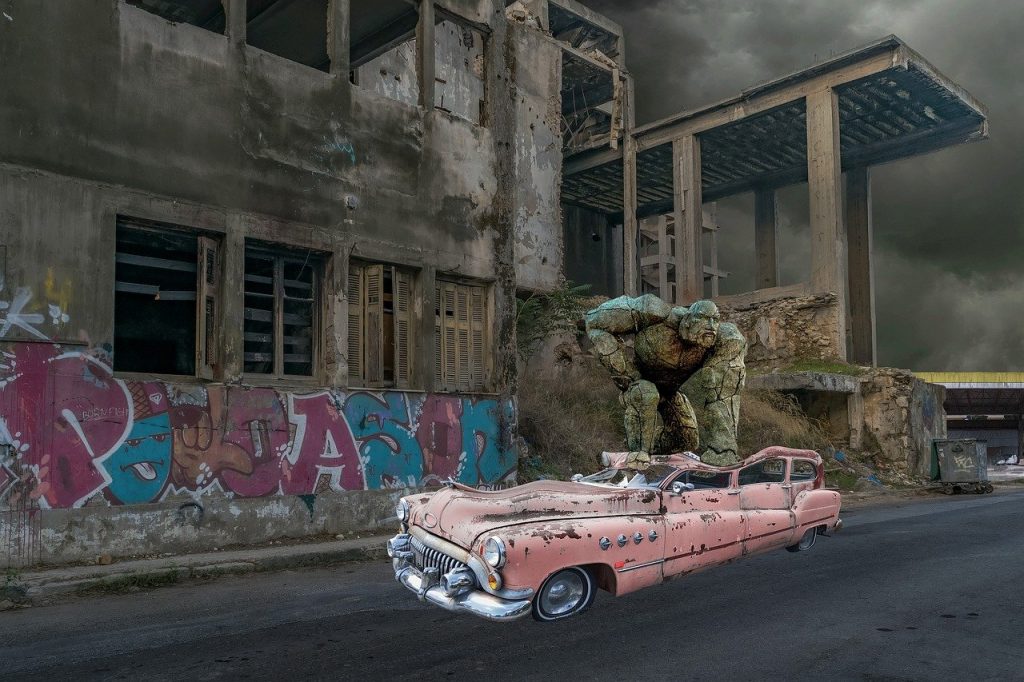 crushed car, street, strongman-7754134.jpg